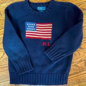 Polo Ralph Lauren boy’s sweater, navy with American Flag, size 5.